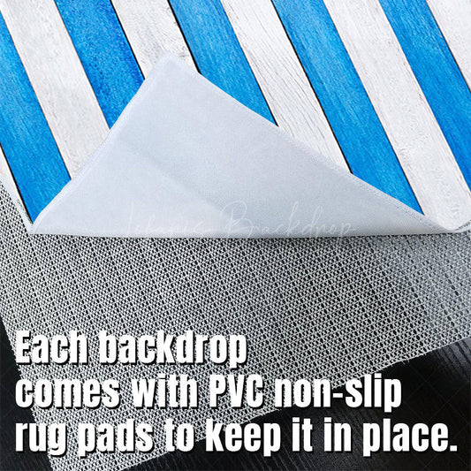 Lofaris Wood Vintage Blue White Vertical Stripe Floor Mat