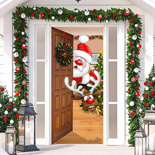 Lofaris Wood Xmas Tree Santa Claus Elk Christmas Door Cover
