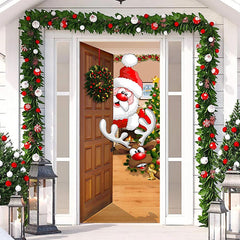 Lofaris Wood Xmas Tree Santa Claus Elk Christmas Door Cover
