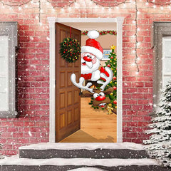 Lofaris Wood Xmas Tree Santa Claus Elk Christmas Door Cover