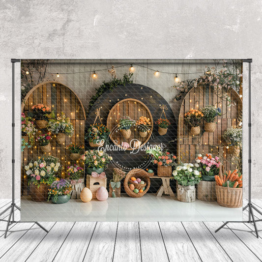 Lofaris Wooden Arch Grey Wall Foral Easter Photo Backdrop