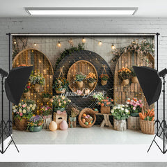 Lofaris Wooden Arch Grey Wall Foral Easter Photo Backdrop