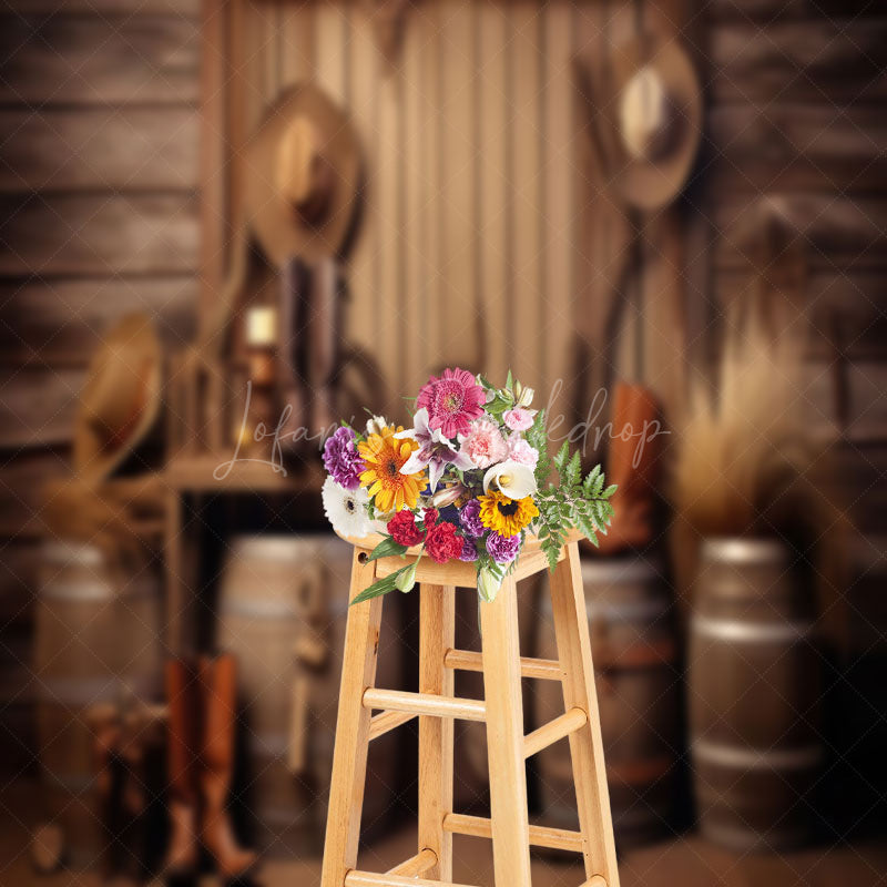 Lofaris Wooden Barrel Boots Cowboy Phorogrpahy Backdrop