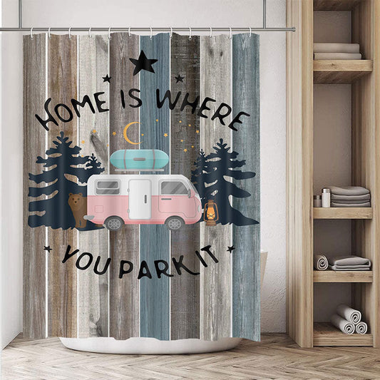Lofaris Wooden Board Car Night Christmas Shower Curtain