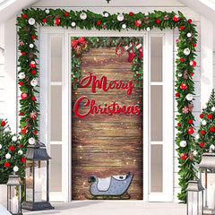 Lofaris Wooden Board Sleigh Plants Christmas Door Cover