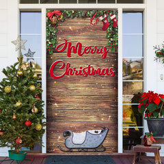 Lofaris Wooden Board Sleigh Plants Christmas Door Cover