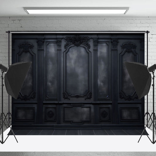 Lofaris Wooden Dark Black Carved Pattern Retro Wall Backdrop