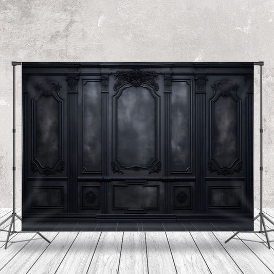 Lofaris Wooden Dark Black Carved Pattern Retro Wall Backdrop