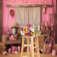 Lofaris Wooden Door Pink Wall Cowgirl Birthday Backdrop