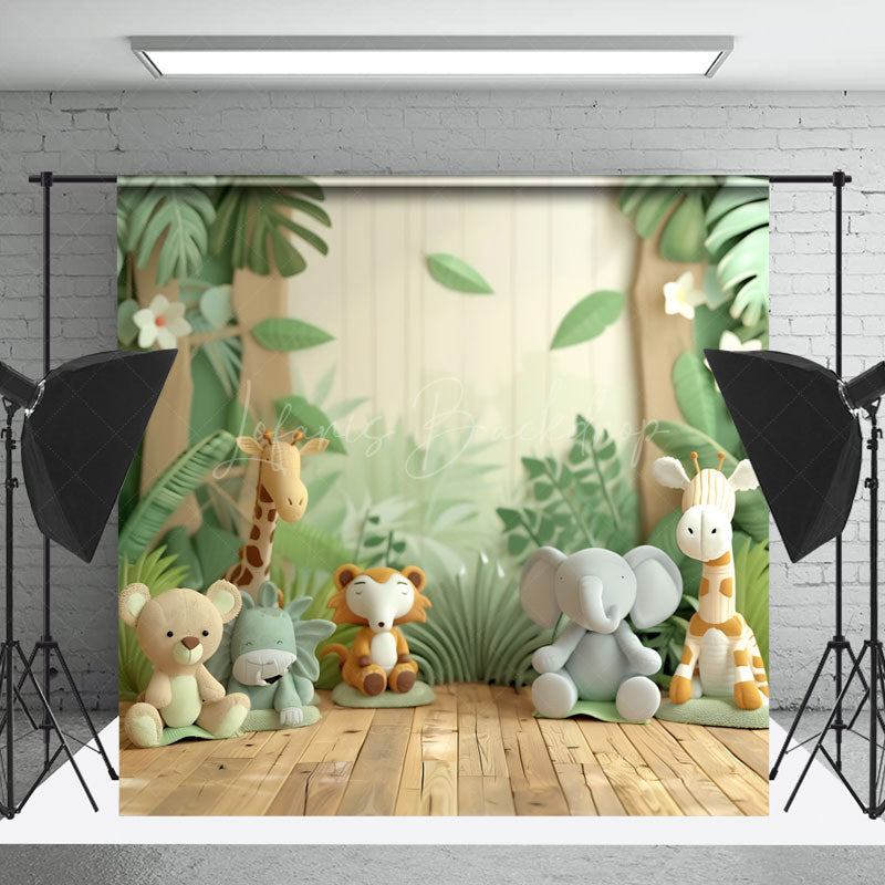Wooden Floor Safari Animal Doll Photography Backdrop - Lofaris