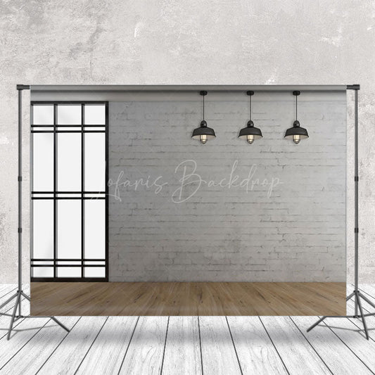 Lofaris Wooden Floor White Brick Wall Window Modern Backdrop