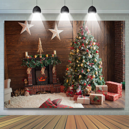 Lofaris Wooden House Star Fireplace Gift Christmas Backdrop