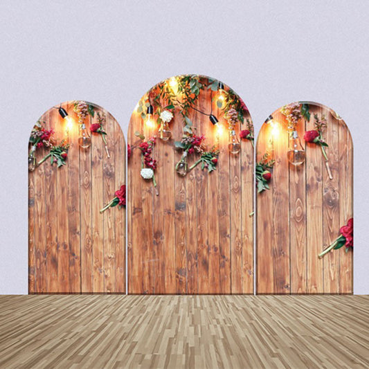 Lofaris Wooden Red Flowers Light Wedding Arch Backdrop Kit