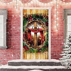 Lofaris Wooden Wall Cross Green Leaves Christmas Door Cover