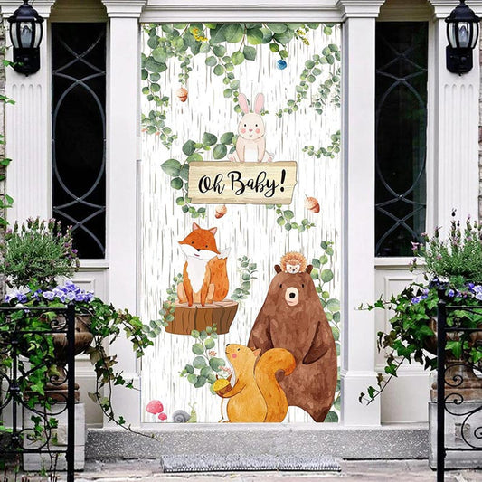 Lofaris Woodland Wild Green Leaves Baby Shower Door Cover