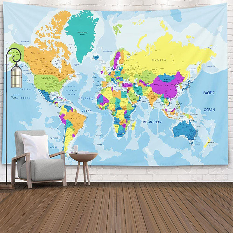 Lofaris World Geographic Detail Map Tapestry For College Dorm