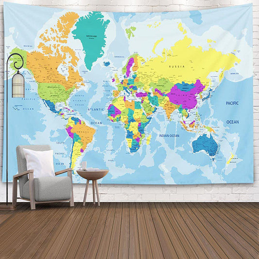 Lofaris World Geographic Detail Map Tapestry For College Dorm