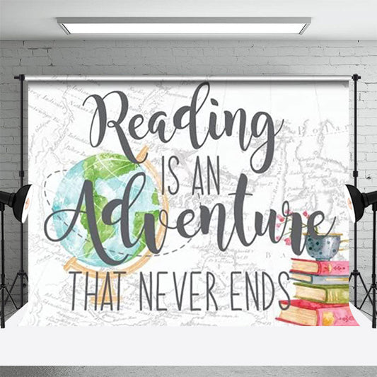 Lofaris World Map Globe Books Floral Book Day Backdrop