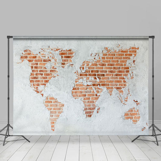 Lofaris World Map White Red Brick Wall Photoshoot Backdrop