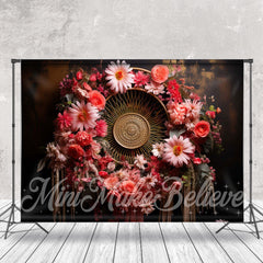 Lofaris Woven Pink And Red Floral Wreath Backdrop For Photo