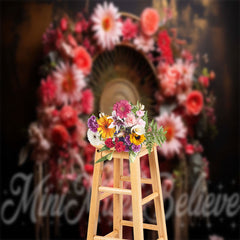 Lofaris Woven Pink And Red Floral Wreath Backdrop For Photo