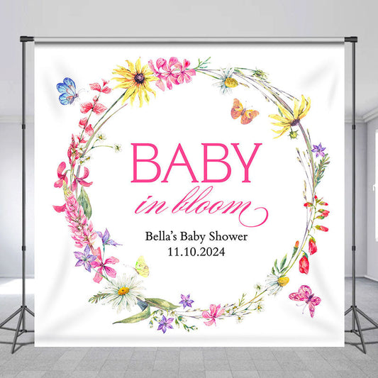 Lofaris Wreath Baby In Bloom Custom Gender Reveal Backdrop