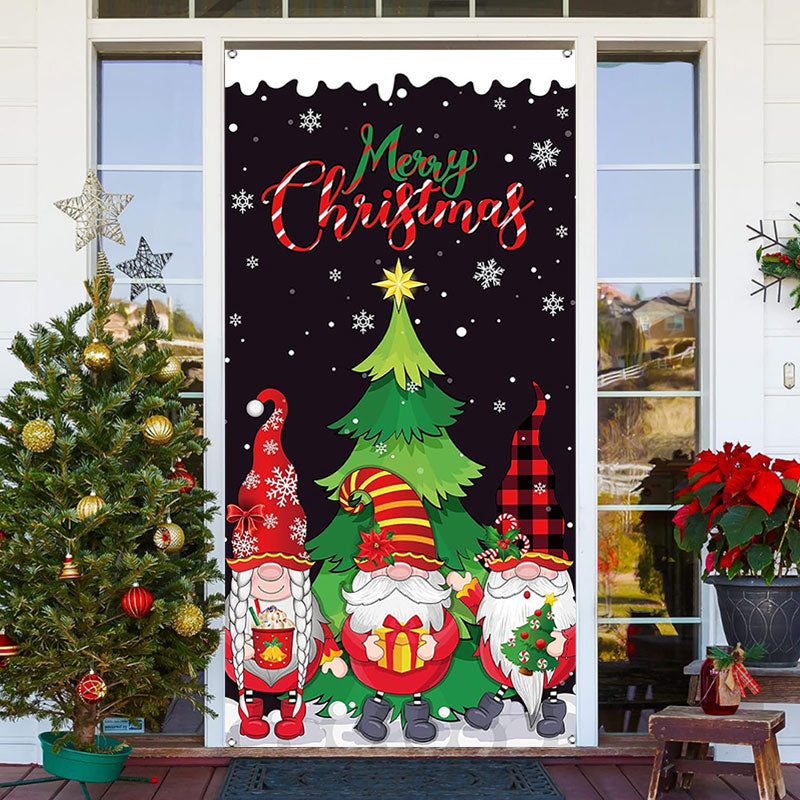 Lofaris Xmas Tree Dwarfs Black Snowman Christmas Door Cover