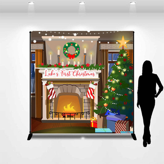 Lofaris Xmas Tree Fireplace Custom Name Christmas Backdrop