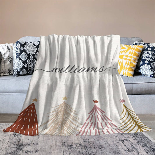 Lofaris Xmas Tree Painting Beige Custom Christmas Blanket