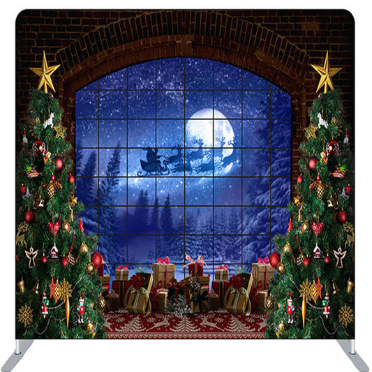 Lofaris Xmas Trees Deers Gifts Window Sky Christmas Backdrop