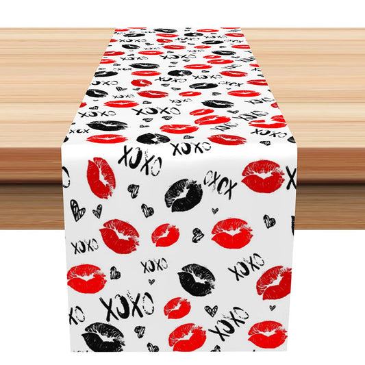 Lofaris Xoxo Black Red Lip Shape Valentines Day Table Runner