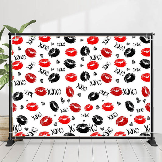 Lofaris Xoxo Love Red Black Lips Valentines Day Backdrop