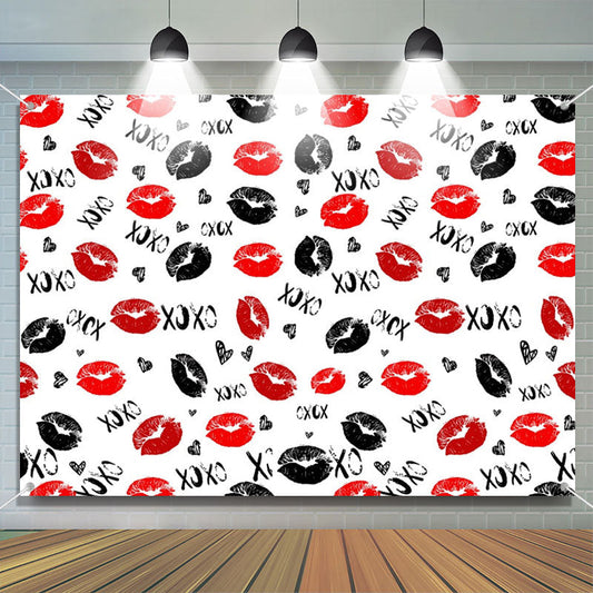 Lofaris Xoxo Love Red Black Lips Valentines Day Backdrop