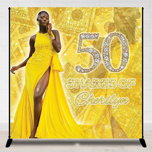 Lofaris Yellow 50th Custom Photo Birthday Backdrop
