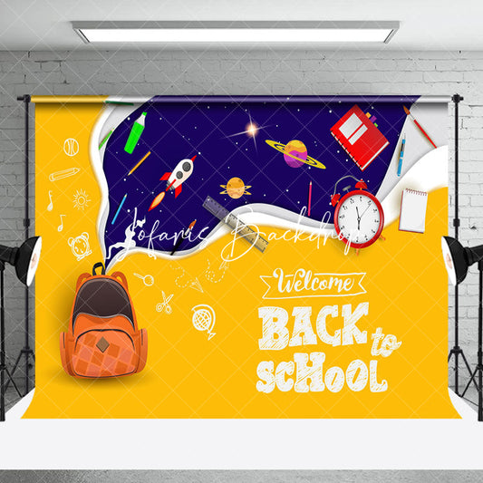Lofaris Yellow Bags Galaxy Welcome Back To School Backdrop