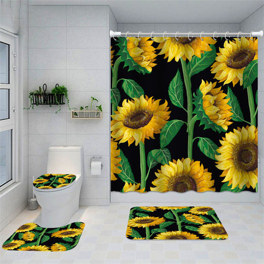 Lofaris Yellow Blooming Sunflower Black Bath Shower Curtain