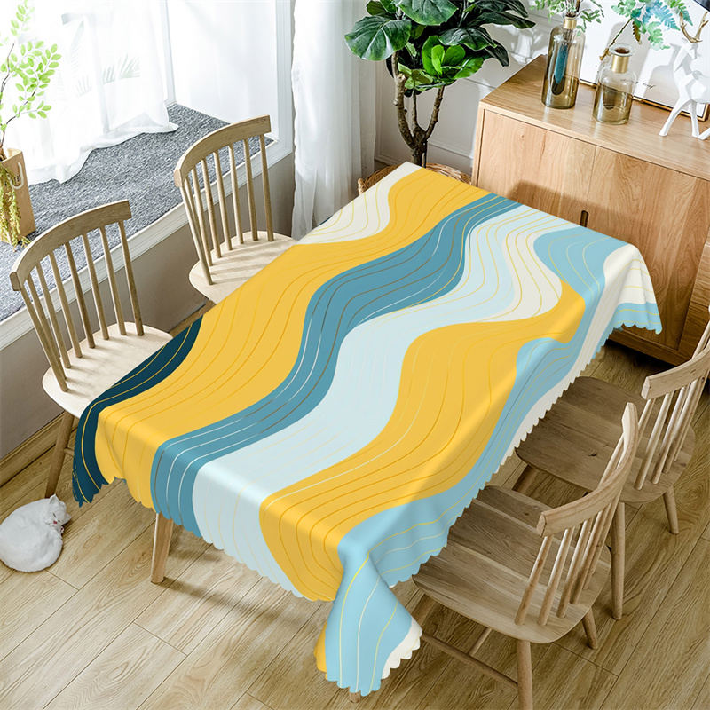 Lofaris Yellow Blue Wave Fashion Simple Rectangle Tablecloth