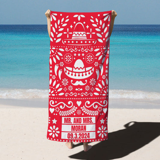 Lofaris Yellow Fiesta Custom Name Couple Beach Towel