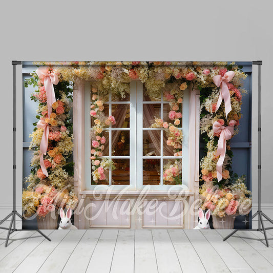 Lofaris Yellow Flower Pink Bow Tie Wood Door Easter Backdrop