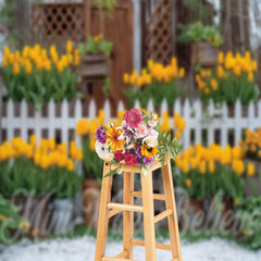 Lofaris Yellow Flower Planter Fence Spring Photo Backdrop