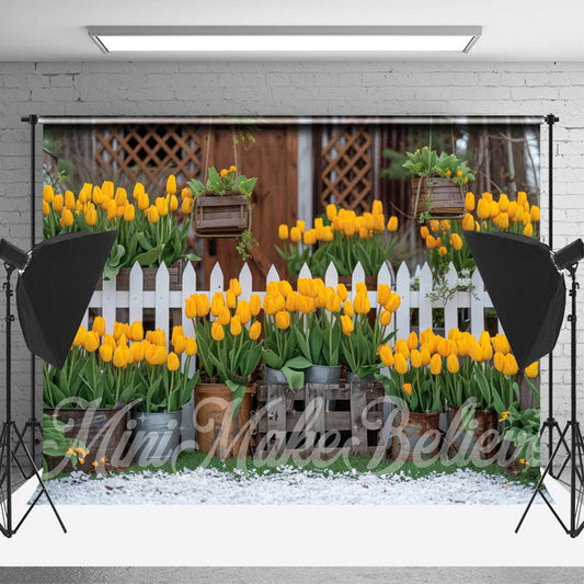 Lofaris Yellow Flower Planter Fence Spring Photo Backdrop