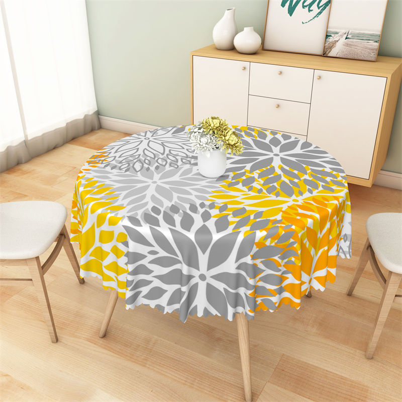 Lofaris Yellow Grey Orange Blooming Flowers Round Tablecloth