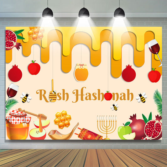 Lofaris Yellow Honey Rosh Hashanah Jewish New Year Backdrop