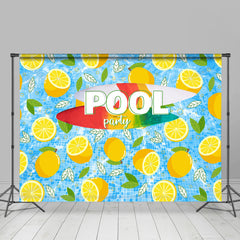 Lofaris Yellow Lemon Leaf Blue Pool Party Summer Backdrop