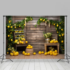 Lofaris Yellow Lemons Green Plant Wood Board Autumn Backdrop