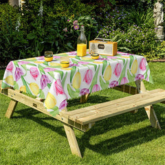 Lofaris Yellow Pink Tulip Flowers Dining Room Tablecloth