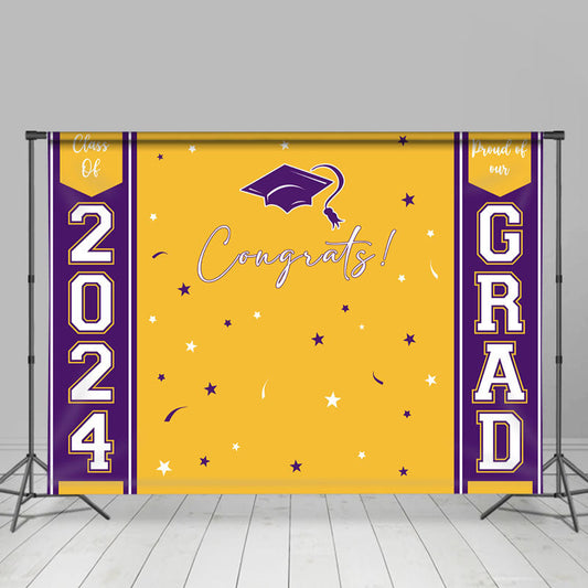 Lofaris Yellow Purple Color Stars Happy Graduation Backdrop