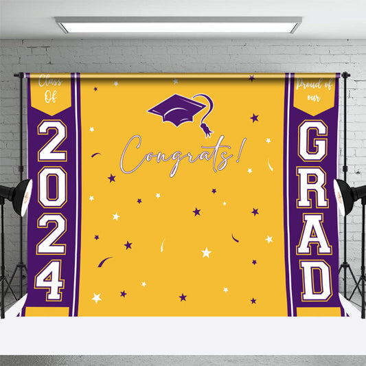 Lofaris Yellow Purple Color Stars Happy Graduation Backdrop