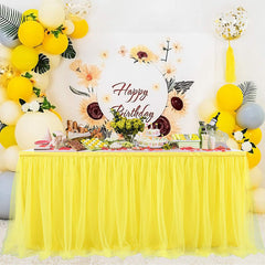Lofaris Yellow Rectangle Tulle Ruffle Banquet Table Skirt