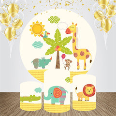 Lofaris Yellow Sun Animals Tree Round Birthday Backdrop Kit